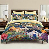 voordelige Dekbedovertreksets-100% katoenen dekbedovertrekset met landschapsmotief zacht 3-delig luxe beddengoedset woondecoratie cadeau koning koningin dekbedovertrek