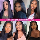 economico Parrucche di capelli veri senza cuffia-parrucche v parte parrucche lisci capelli umani vergini brasiliani per le donne nere aggiornamento parrucche parte u testa piena clip in mezza parrucca parrucche a forma di v senza lasciare fuori