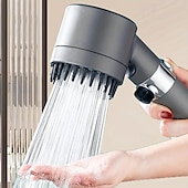 economico Gadget bagno-Soffione doccia portatile pressurizzato nero da 1 pezzo, soffione doccia con uscita acqua regolabile in 3 modalità, soffione doccia massaggiante rotondo, hardware per il bagno, accessori per il bagno