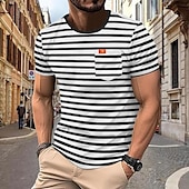 お買い得  メンズカジュアルTシャツ-男性用 Tシャツ 半袖シャツ ティートップ 半袖 クルーネック 春夏 ストライプ ファッション デザイナー ベーシック セクシー バケーション ストリート お出かけ ブラック ルビーレッド ネイビーブルー メンズトップTシャツ