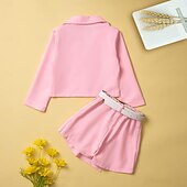 abordables Ensembles pour filles-Fille 3D Couleur unie Chemise &amp; Short manche longue Automne basique Décontractées Bébé 2-9 ans Col en V Extérieur Plein Air