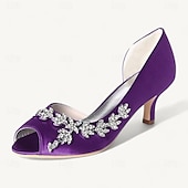abordables Semi-formel-Femme Chaussures de mariage Chaussures bling-bling Chaussures scintillantes Chaussures de mariée Strass Talon de chaton Bout ouvert Elégant Satin Mocassins Argent Blanche Ivoire