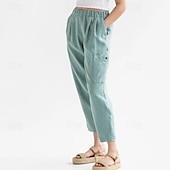 cheap Plain Cotton Linen Pant-Women&#039;s Cotton Linen Pants Pants Trousers Palazzo Pants Fashion Streetwear Comfort Full Length High Waist Plain Elastic Waist Comfy Outdoor Comfortable Street Daily Wear Going out Dark Grey Black
