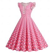levne Šaty-Retro 50. léta Rockabilly Šaty Houpací šaty Flare šaty Puntíkované Dámské předvečer Všech svatých Plesová maškaráda Na den loučení se svobodou nevěsty Dospělí Šaty Šaty pro návrat domů