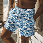 abordables Impresión del océano-Hombre Rociar Pantalones de Natación Pantalones de Surf Bañador largo Media cintura Vacaciones Hawaiano Estilo centro turístico Vacaciones Festivos Playa Correa con forro de malla Cintura elástica