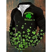cheap St. Patrick&#039;s Day Polo-St.Patrick&#039;s Day Men&#039;s Zip Polo Polo Shirt Golf Shirt Saint Patrick Day St. Patrick&#039;s Day Clover Turndown Black White Green Outdoor Street Long Sleeve Zipper Print Clothing Apparel Fashion Streetwear