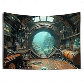 お買い得  オーシャンビーチのタペストリー-潜水艦キャビン海中タペストリー壁アート大型タペストリー壁画装飾写真の背景ブランケットカーテンホームベッドルームリビングルーム装飾