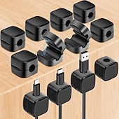 cheap Cable Organizer-12 Pieces Magnetic Cable Organizer Clips – Compact Cord Holders for USB, Type-C, Lightning – Desk Wire Management Cubes