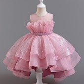 Kids Girls' Flower Girl Dress Party Dress Sequin Sleeveless Wedding Party Special Occasion Sequins Mesh Adorable Sweet Cotton Polyester Asymmetrical Party Dress Summer Spring Fall 4-13 Years White cheap Flower Girl's Dresses-Kids Girls' Flower Girl Dress Party Dress Sequin Sleeveless Wedding Party Special Occasion Sequins Mesh Adorable Sweet Cotton Polyester Asymmetrical Party Dress Summer Spring Fall 4-13 Years White