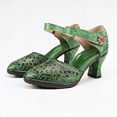 cheap 1950s-Women&#039;s Purple Vintage Cowhide Heels with Handcrafted Embossed Floral Patterns and Ankle Strap for Formal Occasions