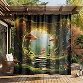 preiswerte Wasserdichte Vorhänge-Wasserdichter Outdoor Vorhang Außenvorhang für Privatsphäre, Außenjalousien, verschiebbare Terrassenvorhangvorhänge, Pergolavorhänge mit Ösen, Pilzwald für Pavillon, Balkon, Veranda, Party