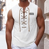 voordelige Sportschool tanktops-Voor heren Singlet Vest Top Onderhemd Mouwloos shirt Mouwloos V-hals Zomer Effen Amerikaanse vlag Pitstrook Modieus Ontwerper Spier Veters Buiten Uitgaan Sportschool Zwart Wit blauw Top T-shirt voor