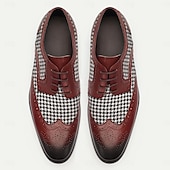 levne Elementární Společenské Boty-pánské společenské boty typu houndstooth a kožené brogue - červené a černé, ideální pro formální události a obchodní oblečení
