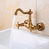 abordables Robinets de lavabo-Robinet lavabo - Rotatif / Classique Laiton Antique Montage Extérieur Mitigeur deux trousBath Taps