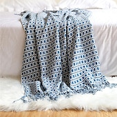 abordables Couvertures et plaids-Couverture à franges pied-de-poule Motif pied-de-poule élégant et intemporel Tissu doux et confortable avec bords à franges décoratifs Parfait pour la sieste, la superposition ou la décoration