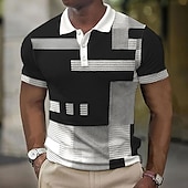 cheap Men&#039;s Color Block Polo-Men&#039;s Plaid Waffle Polo Shirts Golf Shirt Short Sleeve Polo Shirts Collared Shirts Vintage Casual Vacation Wear Formal Wear Festival Wear Buttons 3D Print Light Yellow Light Pink Black-White