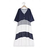 economico Abiti da vacanza-abito casual da donna abito svasato abito lungo maxi abito marrone mezza manica bottoni color block primavera estate scollo a V basic 2023 5xl