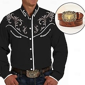 voordelige Wilde Westen-Klassiek Retro vintage Blouse / overhemd Ceintuur West Cowboy Geborduurd Borduurwerk Voor heren Maskerade Dagelijks gebruik Vrijgezellenfeest Volwassenen Hemd Ceintuur Alle seizoenen