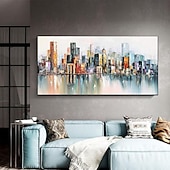 cheap Landscape Paintings-Handmade Oil Painting Canvas Wall Art Decoration Abstract City Architecture Streetscape Landscape for Home Decor Rolled Frameless Unstretched Painting