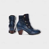 tanie Buty do kostki-damskie botki vintage z czerwonej skóry – najwyższej jakości skóra bydlęca z kwiatowymi akcentami guzikowymi i grubym obcasem, idealne do stylu retro i na co dzień