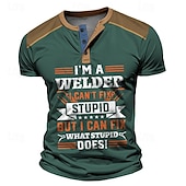 baratos Palavras Engraçadas-Homens Gráfico Letra Camisa Henley Camiseta Waffle Manga Curta Impressão 3D Retro Vintage Estilo de rua Esportes Casual Feriado Primavera Verão Preto Azul Marinha Marron Verde Henley Camiseta Henley