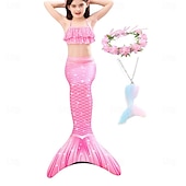 voordelige Zeemeermin badpak-Kinderen Voor meisjes Vijf stuk Zeemeermin zwemkleding Badmode Bikini Strand Zwemmen Regenboog Tie Dye leuke Style Badpakken 3-10 jaar Zomer Licht Blauw Kleurrijk
