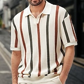 billige Herrepolo med trykk-Herre Golf skjorte Polo sett Virksomhet Avslappet Knaphul Kortermet Mote Vertikale striper Netting Sommer Aprikos Golf skjorte