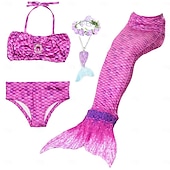 cheap Mermaid Swimsuit-Kids Girls&#039; Five Piece Mermaid Swimwear Swimwear Bikini Swimming Rainbow Cute Sexy Print Bathing Suits 3-10 Years Summer Light Blue Rose Gold