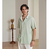 economico camicie di lino di lusso-camicie da uomo estate camicia casual camicie a maniche corte top camicetta tee