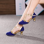 cheap Ballroom Shoes &amp; Modern Dance Shoes-Women&#039;s Modern Dance Shoes Indoor Ballroom Dance Square Dance Plus Size Heel Splicing Cuban Heel Pointed Toe Buckle Adults&#039; Black / Gold Blue Brown