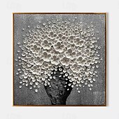 preiswerte Blumen-/Botanische Gemälde-Handgemaltes 3D-modernes Leinwand-Blumengemälde, Vase, schwarze weiße Blume, blühendes Blumen-Ölgemälde für Heimdekoration