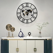 cheap Wall Accents-Wall Clock Iron Round Office Clock Creative Map Personality Mute Hanging Watch Nordic Living Room Clock Home Decor 60 cm