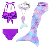 cheap Mermaid Swimsuit-Kids Girls&#039; Five Piece Mermaid Swimwear Swimwear Bikini Swimming Rainbow Cute Sexy Print Bathing Suits 3-10 Years Summer Light Blue Rose Gold