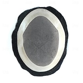 preiswerte Toupets-Toupet für Männer mit 100 % reinem Echthaar, Mono-Oberteil mit Poly-Beschichtung um die Kappe, Herren-Perücke, Basisgröße 6 x 8 Zoll, natürliche Wellen-Haarteile, Ersatz für Männer, System aus Schwarz
