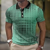 cheap Men&#039;s Color Block Polo-Men&#039;s Plaid Waffle Polo Shirts Golf Shirt Short Sleeve Polo Shirts Collared Shirts Vintage Casual Vacation Wear Formal Wear Festival Wear Buttons 3D Print Light Yellow Light Pink Black-White