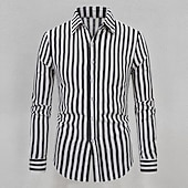 preiswerte Herrenhemd zum Knöpfen-Herren Hemd Sommerhemd Freizeithemd Strandhemd Knopfhemd Gestreifte Hemden Schwarz Weiß Langarm Gestreift Umlegekragen Urlaub Ferien Button-Down Bekleidung Polyester Mode Lässig Bequem