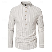 economico Casual da lavoro-Per uomo Camicia Camicia con colletto cinese Camicia con colletto alla coreana Camicia popover Maglietta informale Camicia di cotone A strisce Da mare Hawaiano Nero Bianco Rosa Viola Manica lunga A