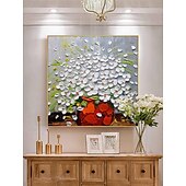 preiswerte Blumen-/Botanische Gemälde-Handgemaltes 3D-modernes Leinwand-Blumengemälde, Vase, schwarze weiße Blume, blühendes Blumen-Ölgemälde für Heimdekoration