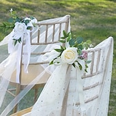 olcso Mr és Mrs Wedding-4 db esküvői folyosó virágdísz ceremóniához széktámla virág szett 4 rózsaszín esküvői folyosó pad virág dekoráció menyasszonyi zuhany műflóval
