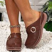 billiga Träskor och tofflor till damer-Dam Tofflor Bohem Plattformsandaler Höjdökande Skor Semester Strand Sommar Spänne Platå Rundtå Elegant bohemliv Semester Imitationsläder Loafers Brun Beige
