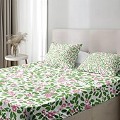 cheap Sheets &amp; Pillowcase-Floral Spring Fitted Sheet Set Ultra Soft Breathable 100% Cotton Silky Bed Sheets Deep Pocket Bedding Sheets 3 Piece Queen King Size