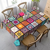 baratos Toalhas de Mesa-Mandala estilo boho toalha de mesa à prova d&#039;água retangular colorido padrão geométrico toalha de mesa indiana étnica decoração de festa de feriado boêmia toalha de mesa redonda mesa de decoração de