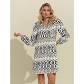 preiswerte Lässiges Kleid mit Aufdruck-Geometrisches Mini-Hemdkleid mit langen Ärmeln