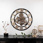 levne Nástěnné ozdoby-dřevěné evropské retro nástěnné hodiny zlaté římské ozubené hodiny dekorativní luxusní klasické quartzové hodiny moderní design pro domácí dekoraci nástěnné hodiny 58 cm