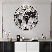 economico Decorazioni da parete-Grande orologio da parete mappa del mondo moderno muto semplice rotondo design in ferro soggiorno corridoio decorazione orologio elettronico 60 80 cm