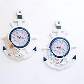 economico Decorazioni da parete-decorazione da parete da appendere alla parete in stile mediterraneo, legno stampato a polvere, blu e bianco, timoniere, ancora, orologio nautico personalizzato creativo