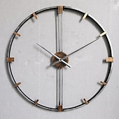 abordables Detalles para la pared-Reloj de pared artístico grande y moderno, reloj de pared grande, decoración artística, relojes de pared, decoración de oficina, minimalista, metal negro para cocina, dormitorio, negro, 60cm