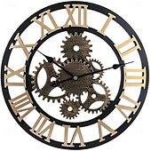 levne Nástěnné ozdoby-dřevěné evropské retro nástěnné hodiny zlaté římské ozubené hodiny dekorativní luxusní klasické quartzové hodiny moderní design pro domácí dekoraci nástěnné hodiny 58 cm