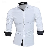 baratos camisas masculinas não de ferro-Homens Camisa Social Saia camisa de colarinho camisa de botão Tecido Casamento Festa Preto Branco Vinho Azul Marinho Escuro Manga Longa Aberto para a Lateral Primavera &amp; Outono Roupa