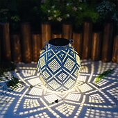 abordables Éclairage paysager-lampe d&#039;extérieur solaire lanterne creuse imperméable corde de chanvre lampe d&#039;art en fer imitation tissu motif lampe de cour pour décor de scène, décor de festivals